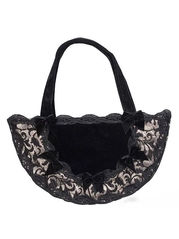 Velvet Handbag with Bow and Silky Lining - 19x35 cm by Sinister Clothing