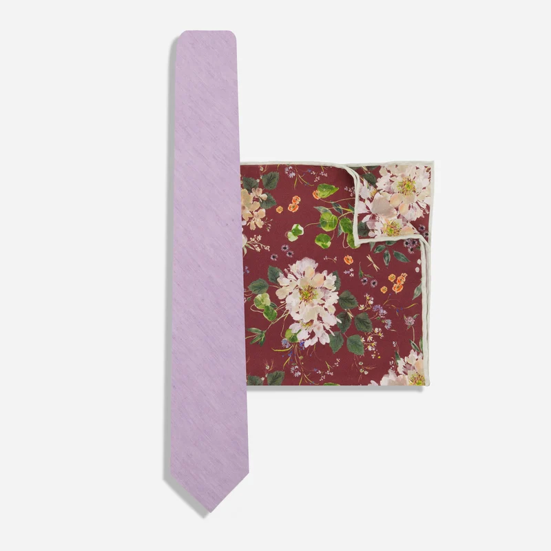 Linen Row Peony Garden Lavender Tie Set