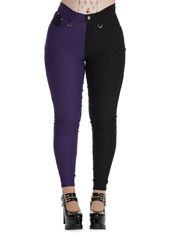 Bailey Black/Purple Trousers With Zip And Button Closure, Stretch Fabric, Back Pockets
