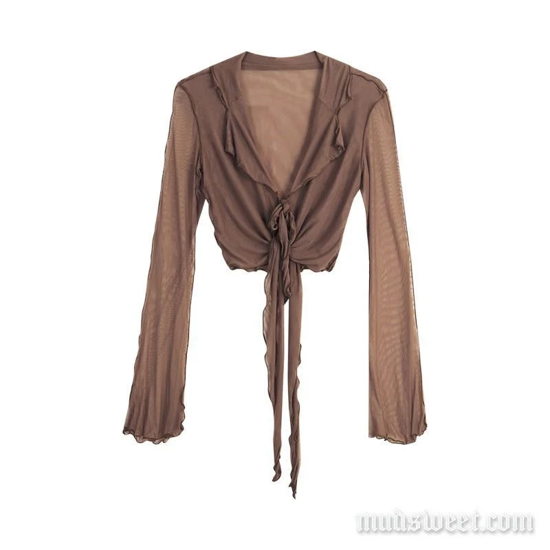 Fairycore top met lange mouwen, ruches en mesh