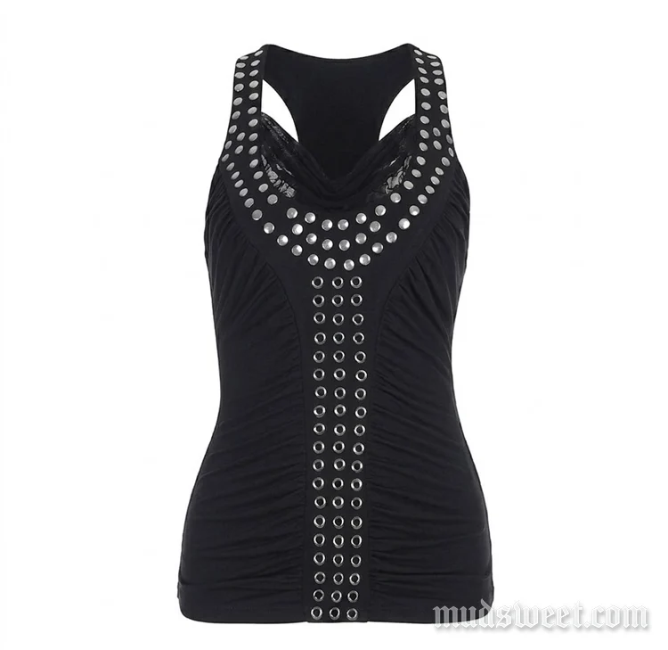 Grunge mouwloze tanktop met ruches en colkraag