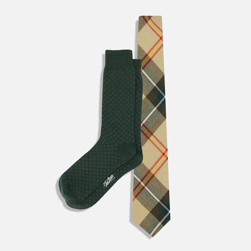 Saskatchewan Tartan Plaid Camel Tie Set