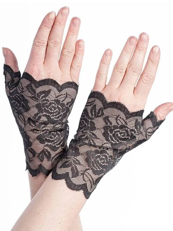 Queen of Darkness Kanten Lace Floral Pattern Gloves - Elegant Accessory for Stylish Occasions