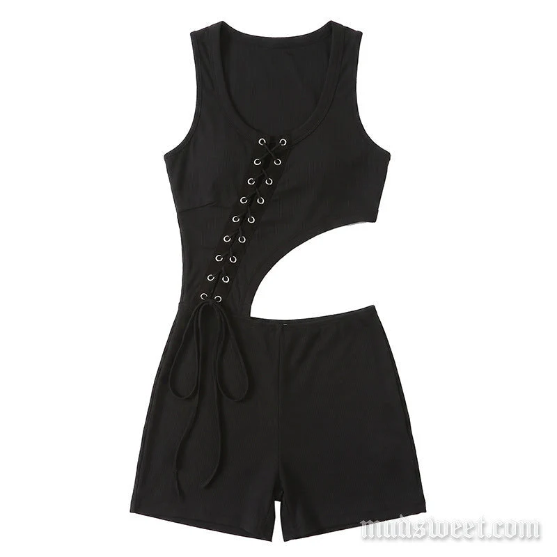 Fairycore jumpsuit met onregelmatige U-hals en vetersluiting