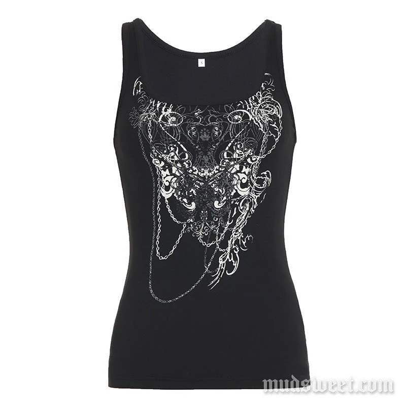 Abstracte mouwloze tanktop met U-hals en contrasterend patroon