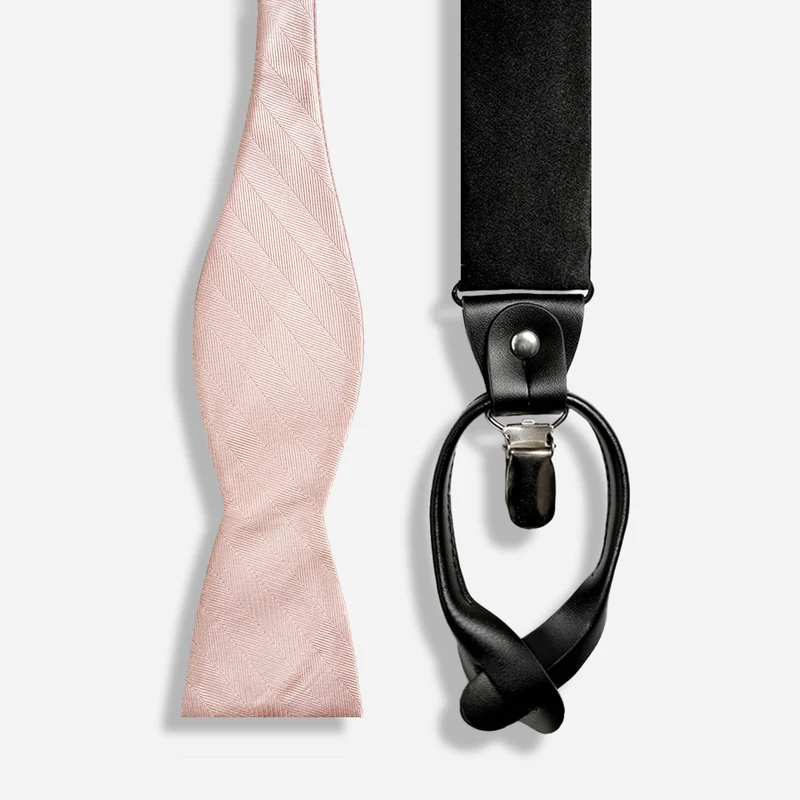 Herringbone Vow Blush Pink Bow Tie Set