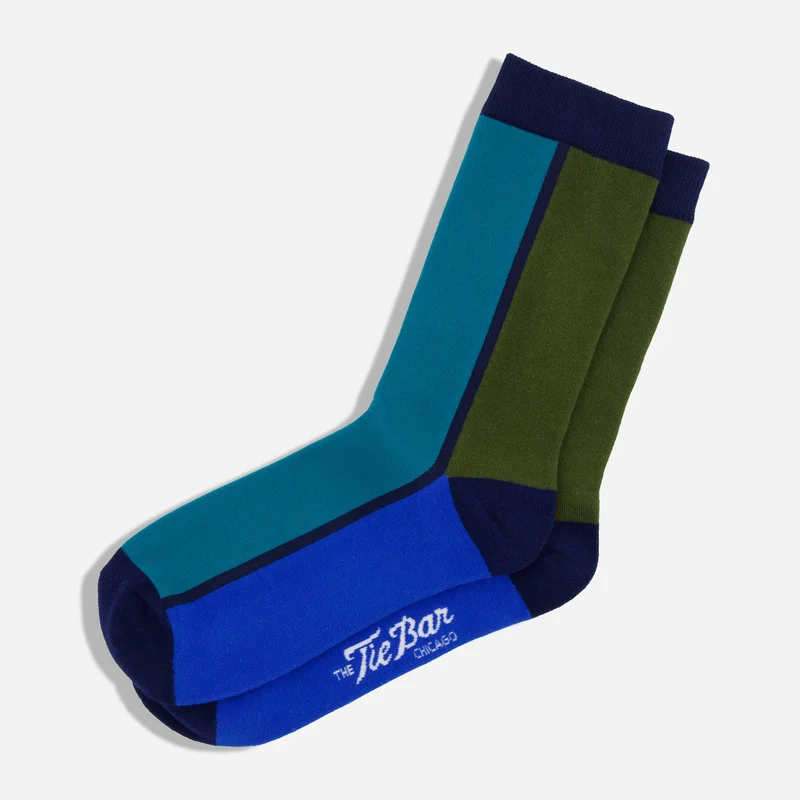 Retro Block Deep Teal Dress Socks