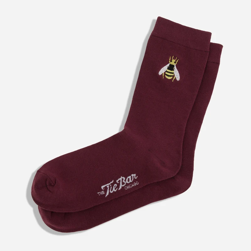 Bee Embroidered Wine Dress Socks
