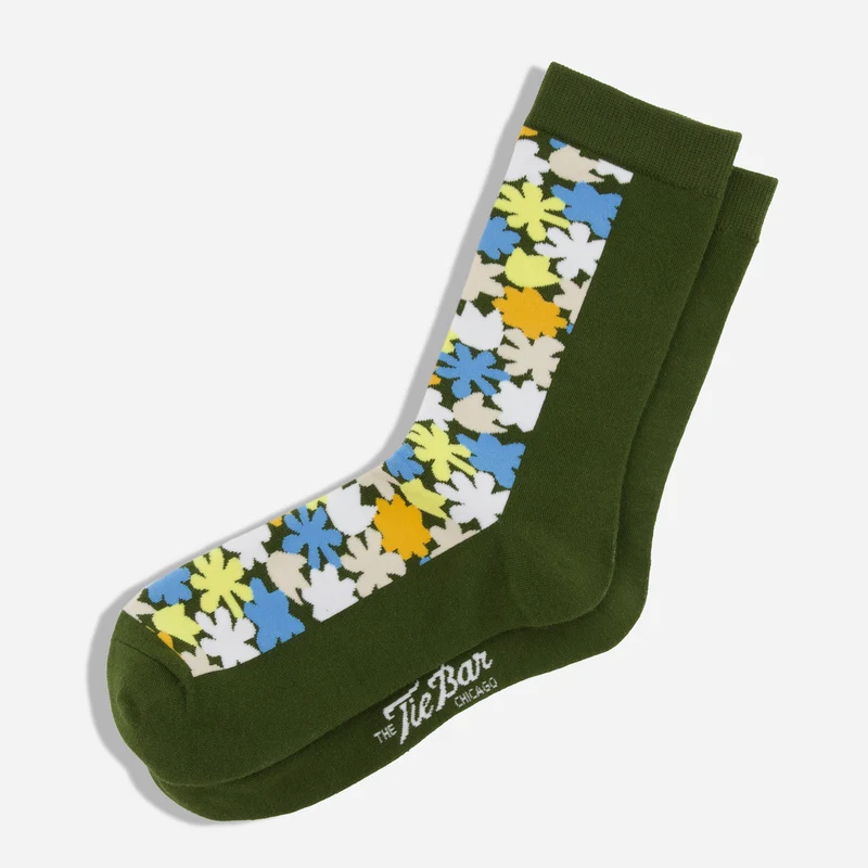 Ampersand x The Tie Bar Retro Blooms Olive Dress Socks
