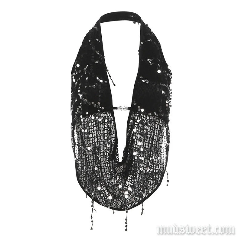 Y2K haltertop met zelfstrikkende glitter en open bovenkant