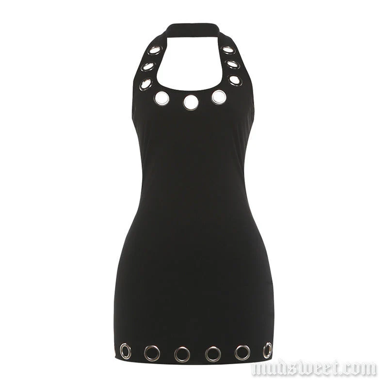 Grunge halter u neck hollow out backless top