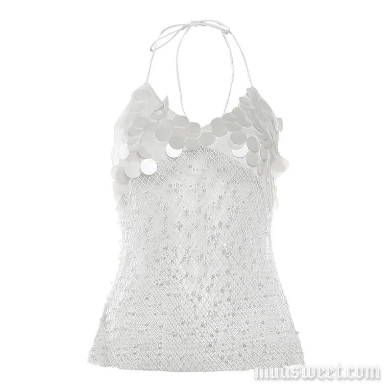 Y2K glitter beaded zip-up top