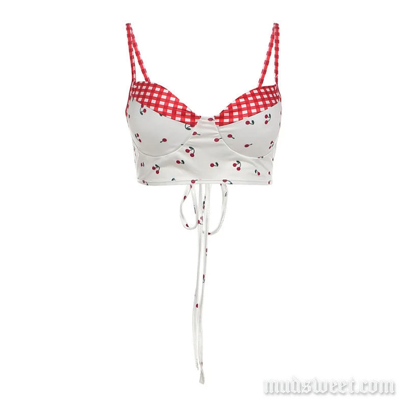 Fairycore v neck cherry print cami top
