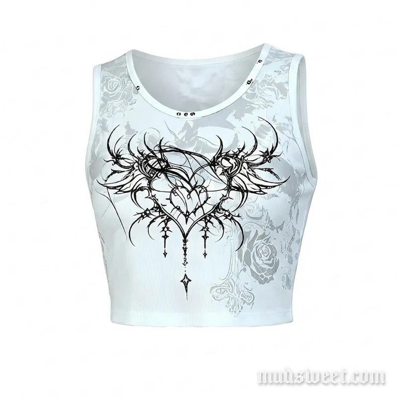 Mouwloze crop top met ronde hals en print in contrasterend contrast