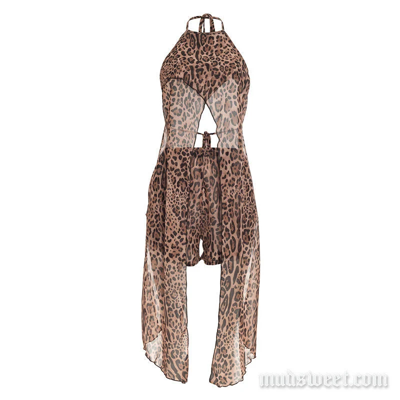 Grunge halterbroekset met luipaardprint