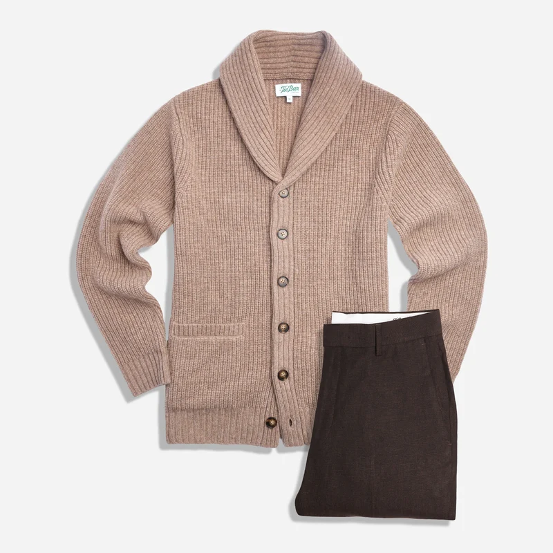 The Merino Heritage Shawl Nutmeg Sweater and Pant Set