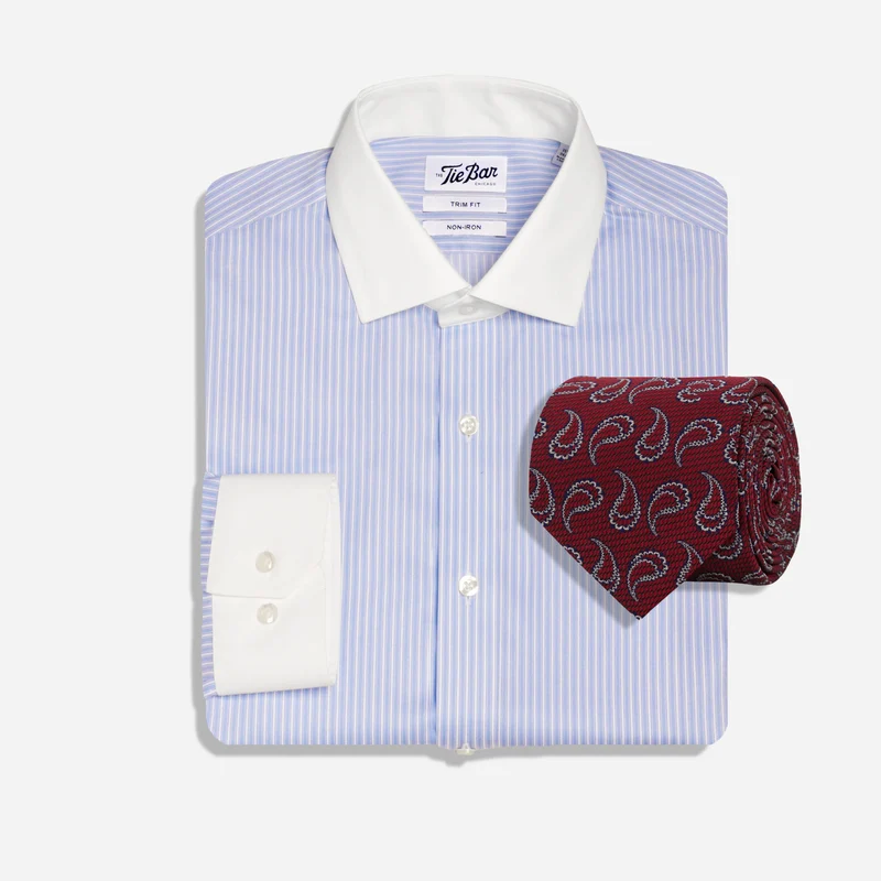 Banker Stripe Dress Shirt and Tie Set