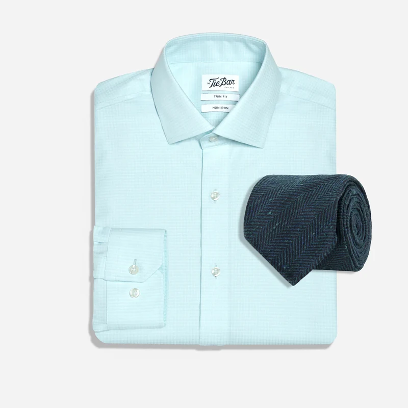 Affinato Herringbone Dress Shirt and Tie Set