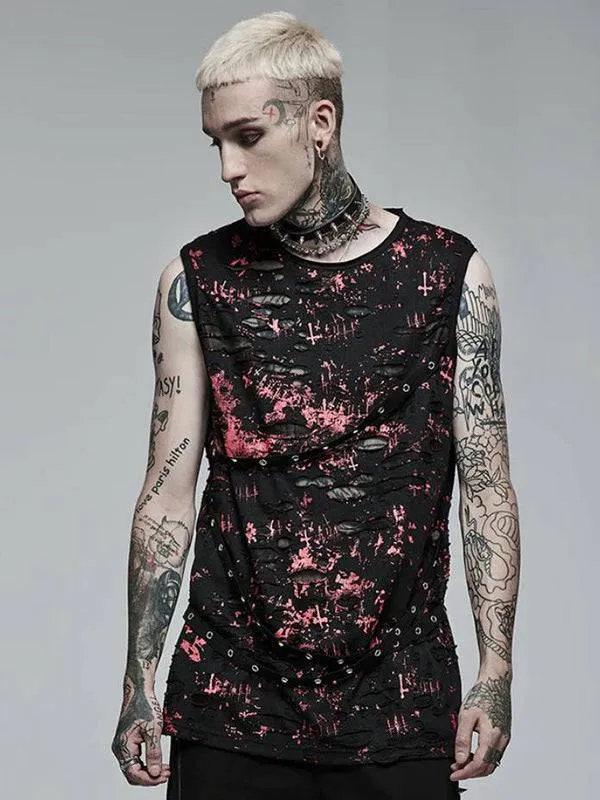 Punk Rave Scars And Ashes Top With Straps, Mesh, And Frayed Fabric - 95% Cotton