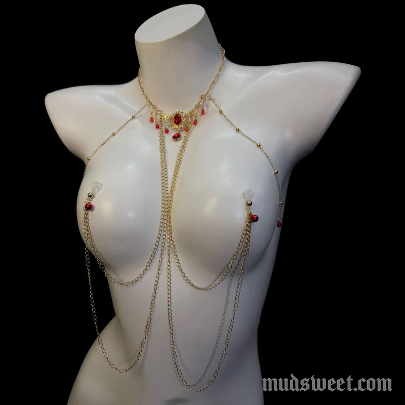 Gotische metalen ketting met kralen, halterbodyketting
