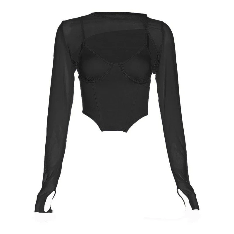 Lange mouwen mesh doorschijnende tweedelige set fairycore Ethereal Fashion