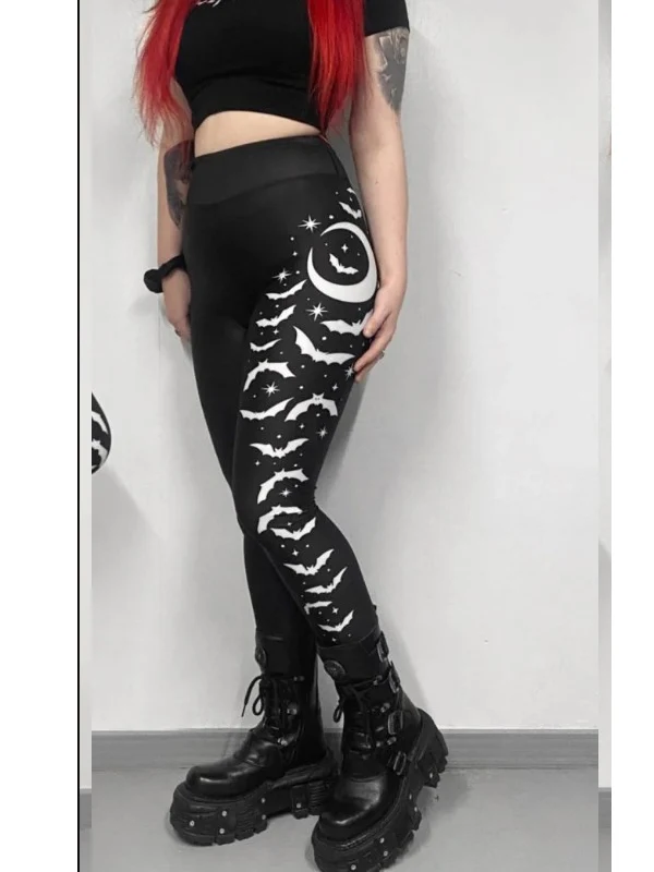 Stylish Bats And Stars Leggings - Comfortable Poly/Spandex Fabric For Chic Evenings