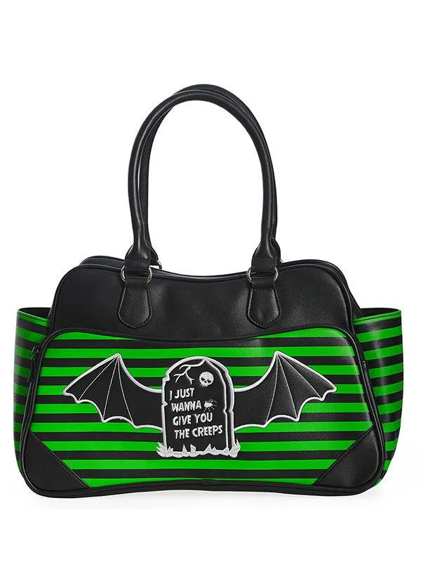Banned Green Faux Leather Bag with 3 Compartments and Zipper, 38x23x15 cm