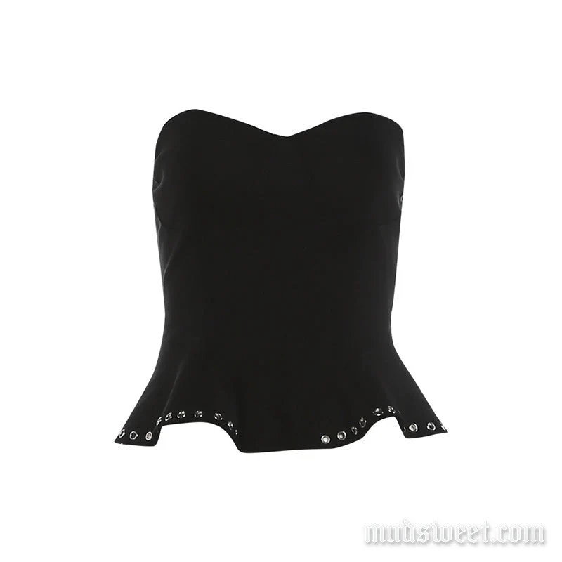 Gotische sweetheart-halslijn, uitgeholde rugloze tube top