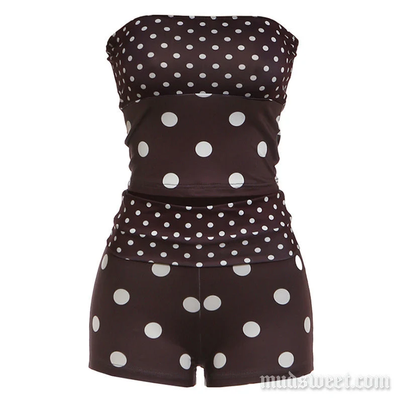Grunge strapless tube broek set met stippen en open rug