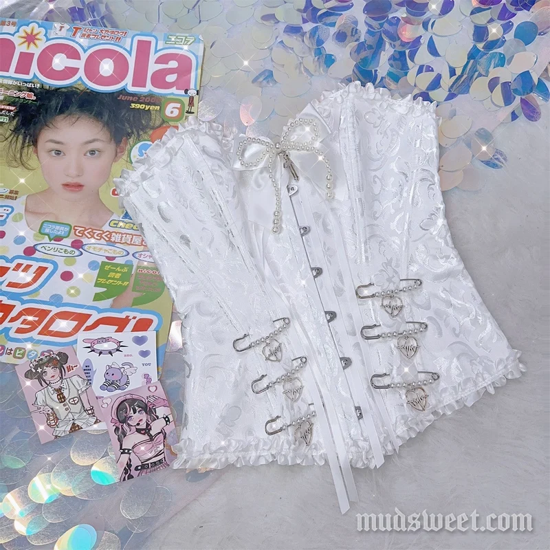 Fairycore tube top met strik en kralen en ruches