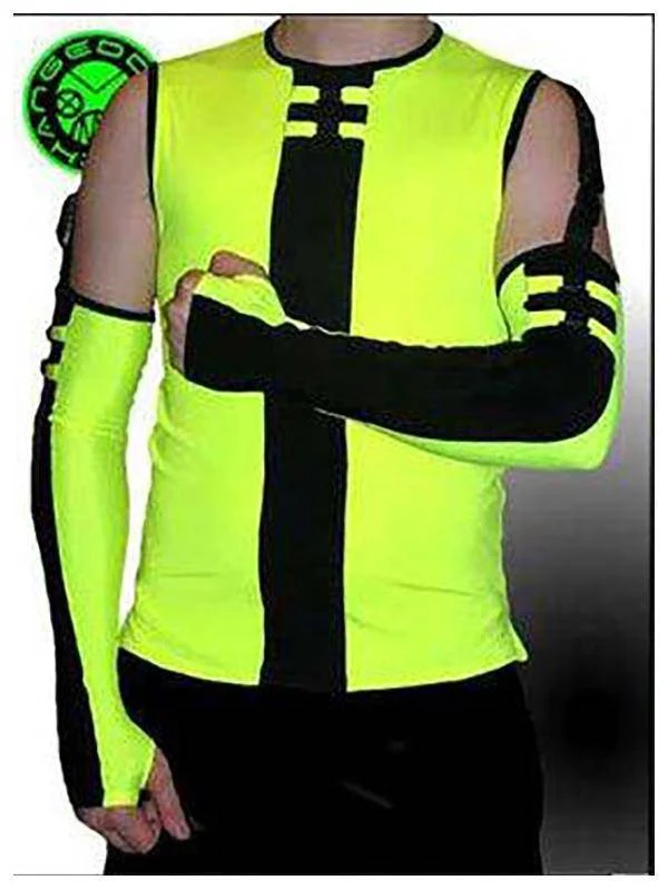 Neon Yellow Cyber Top With Black Band & Removable Sleeves - Trendy Design Wear