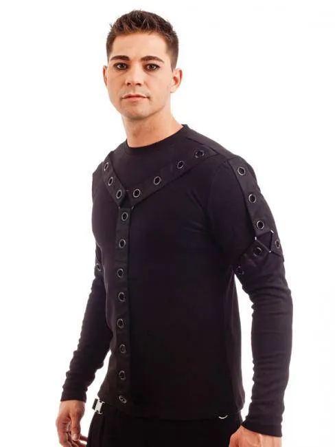 Black Men's Top With Straps On Chest And Shoulders - Fashionable Queen of Darkness Style