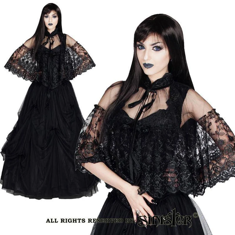 Black Feng Shui Feather Cape with Velvet Bows - Unique Gothic Fashion by Sinister Clothing