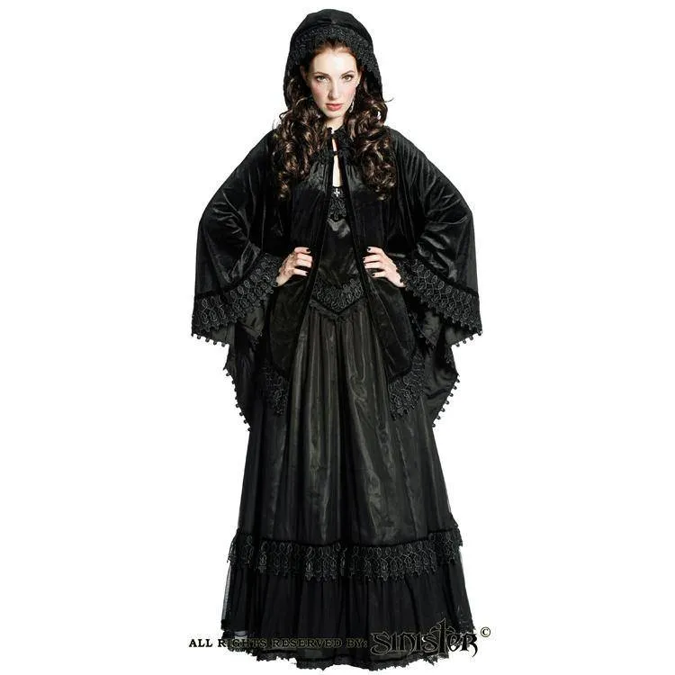 Black Velvet Gothic Cape with Batwing Sleeves - Half Length Style by Sinister Clothing