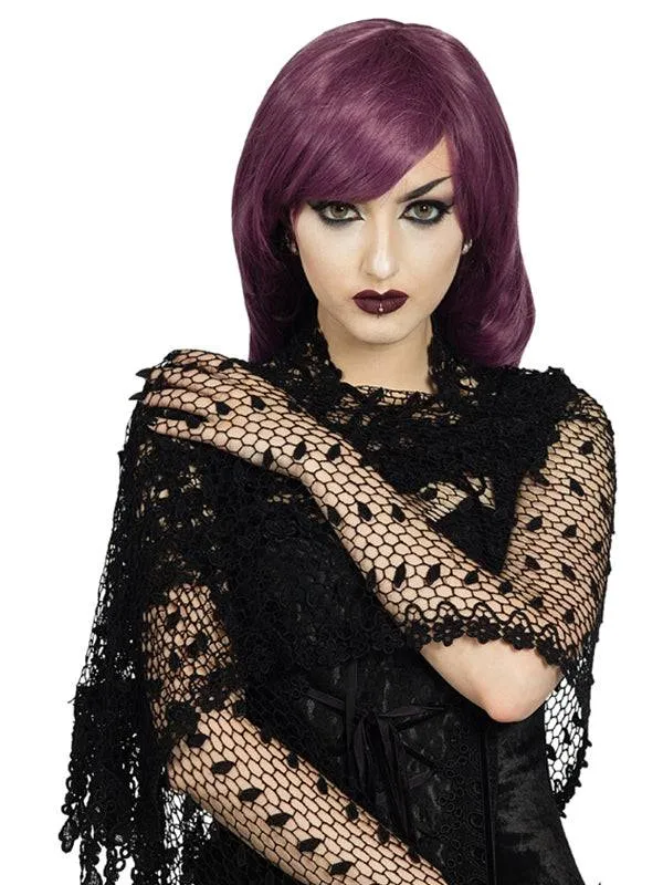 Black Gothic Crochet Scarf with Lace Trim and Ribbon - Unique Accessory for Any Occasion