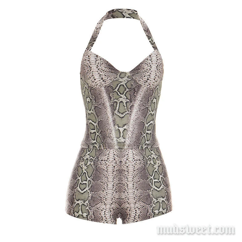 Grunge halterbroekset met slangenprint