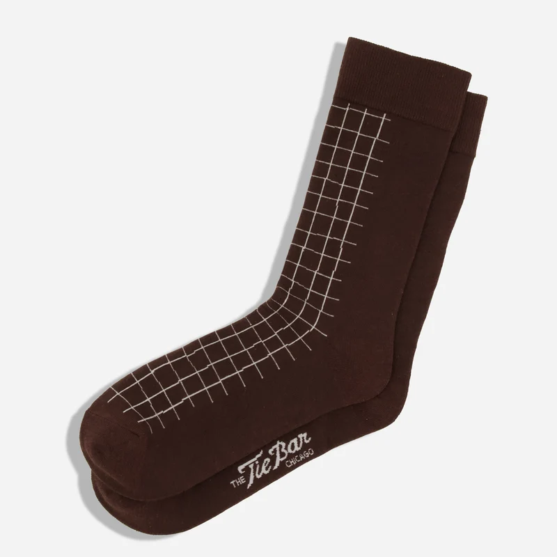 Lotta Jansdotter x The Tie Bar Plaid Stripe Chocolate Brown Dress Socks