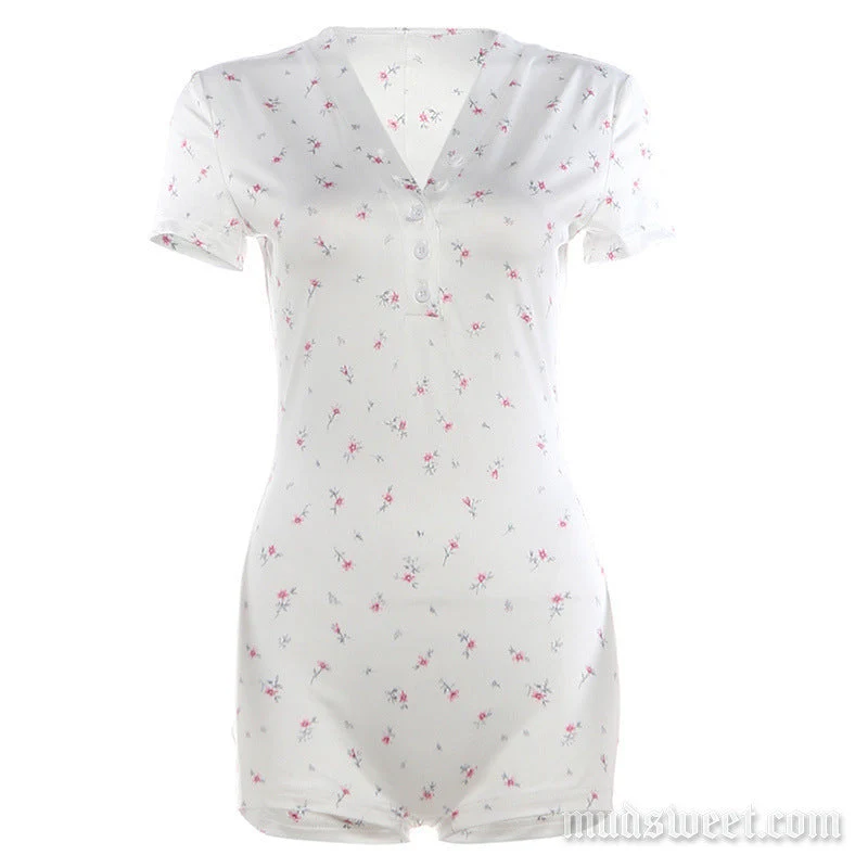 Fairycore short sleeve v neck flower romper