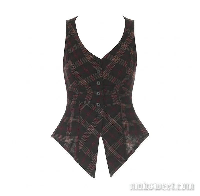 Grunge v neck plaid sleeveless top