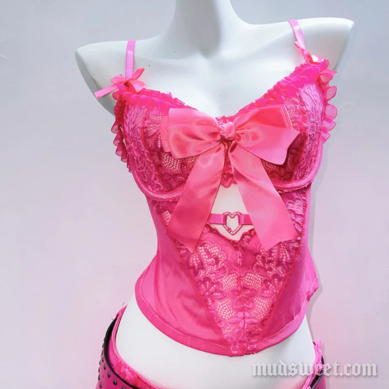 Fairycore cami-top met strik en ruches met v-hals