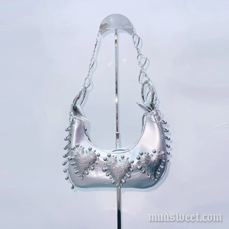 O-ring hart metalen ketting metallic crossbody tas