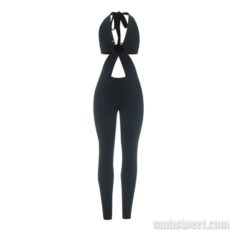 Uitgesneden, geplooide halter jumpsuit met strikceintuur