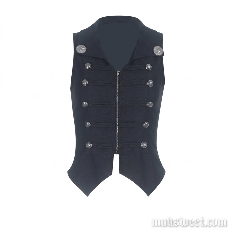 Grunge top met ritssluiting en omgeslagen kraag, knoopapplicatie