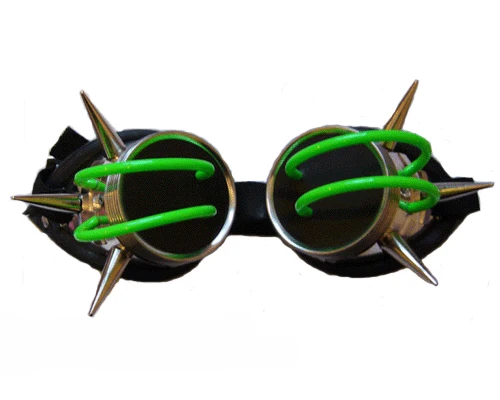 Metal and Rubber Goggles with Spikes and Green Tubes for a Unique Look