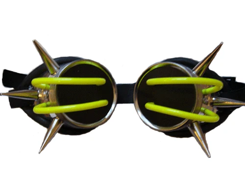 Metal And Rubber Spiked Goggles With Unique Yellow Snake Straps For Bold Style