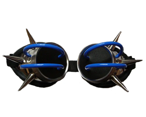 Blue Spiked Goggles with Metal and Rubber, Unique Slithering Design for Parties