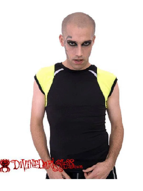 Trendy Cyber Black Top With Neon Shoulders - Edgy Style for Bold Statement