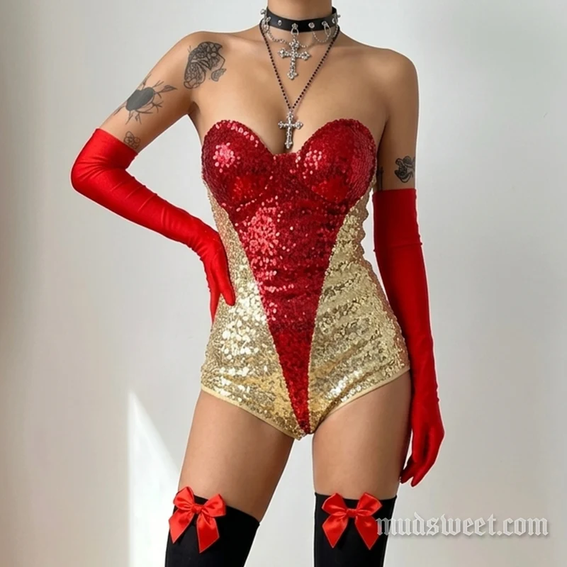 Fairycore glitter heart backless cami romper