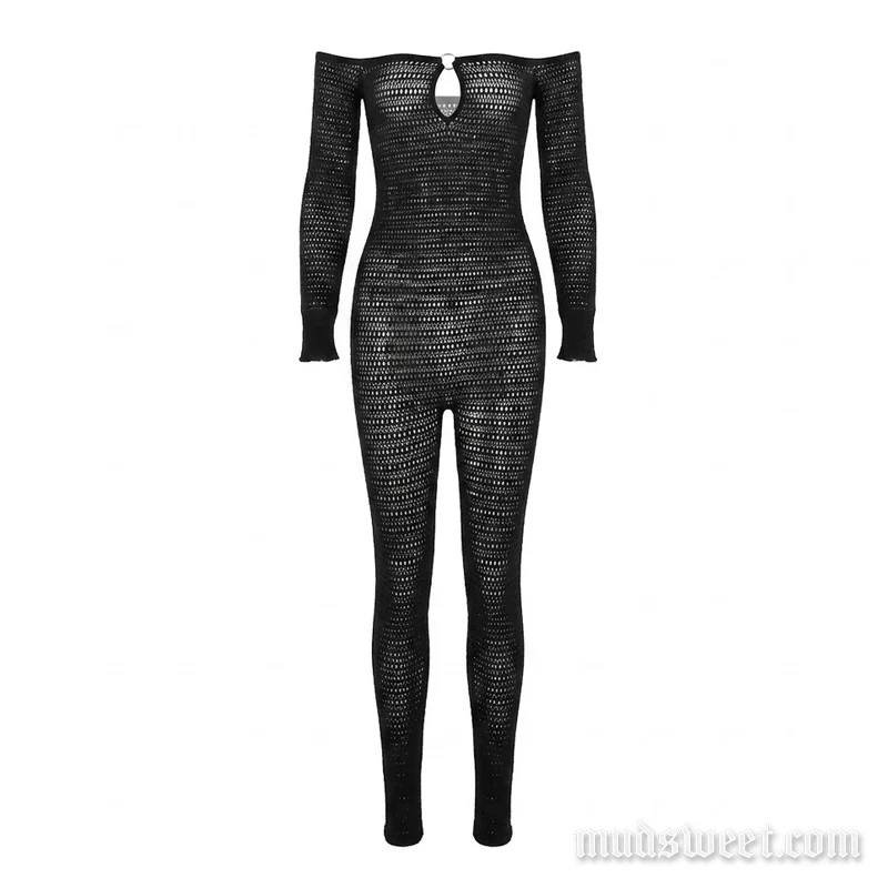 Off-shoulder jumpsuit met lange mouwen en open O-ring