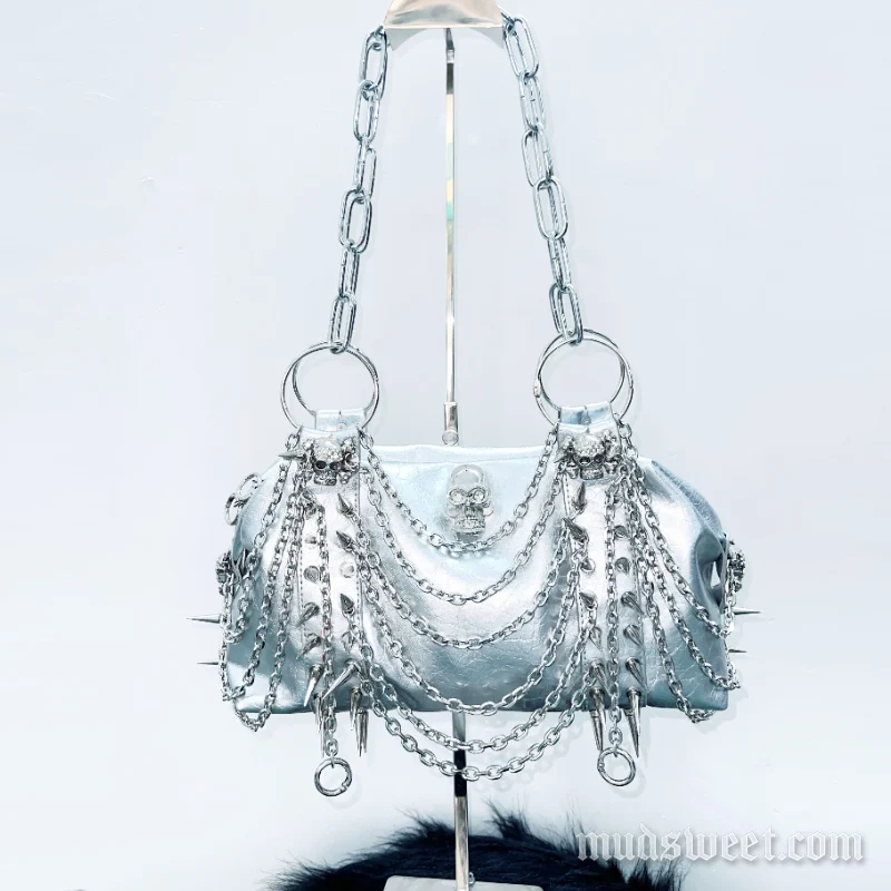 Gotische o-ring metalen ketting doodskop handtas